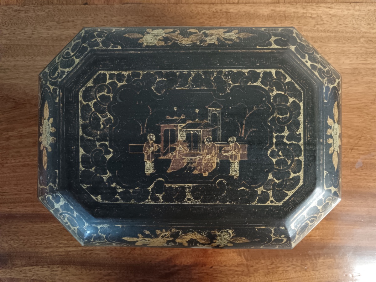 19th Century Chinese Tea Caddy gilt hand painted decoration